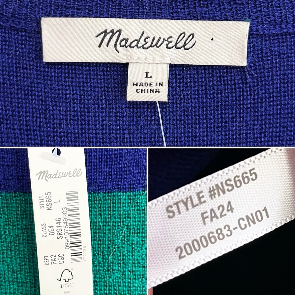 NWT Madewell Merino Wool Pullover Sweater Cobalt Green Navy Stripe L - Picture 9 of 11